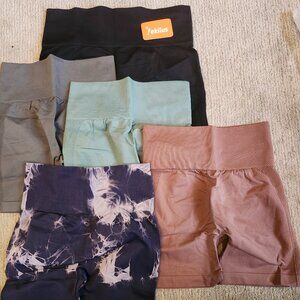 YEKILUS Women's Tie-Dye High Waist Seamless Gym Yoga Shorts NEW **5 Pack**